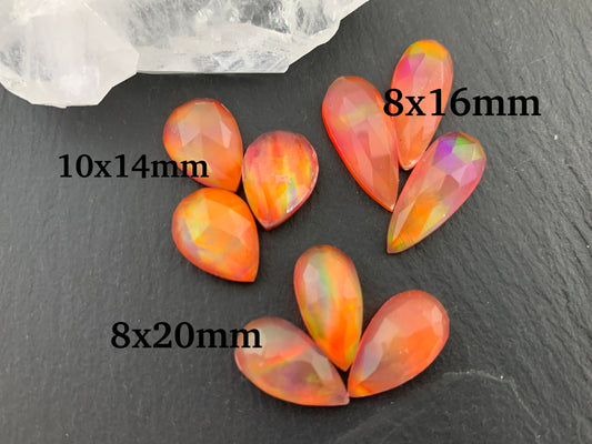Faceted  Aurora Opal pear cabochon  - Doublet cabochons