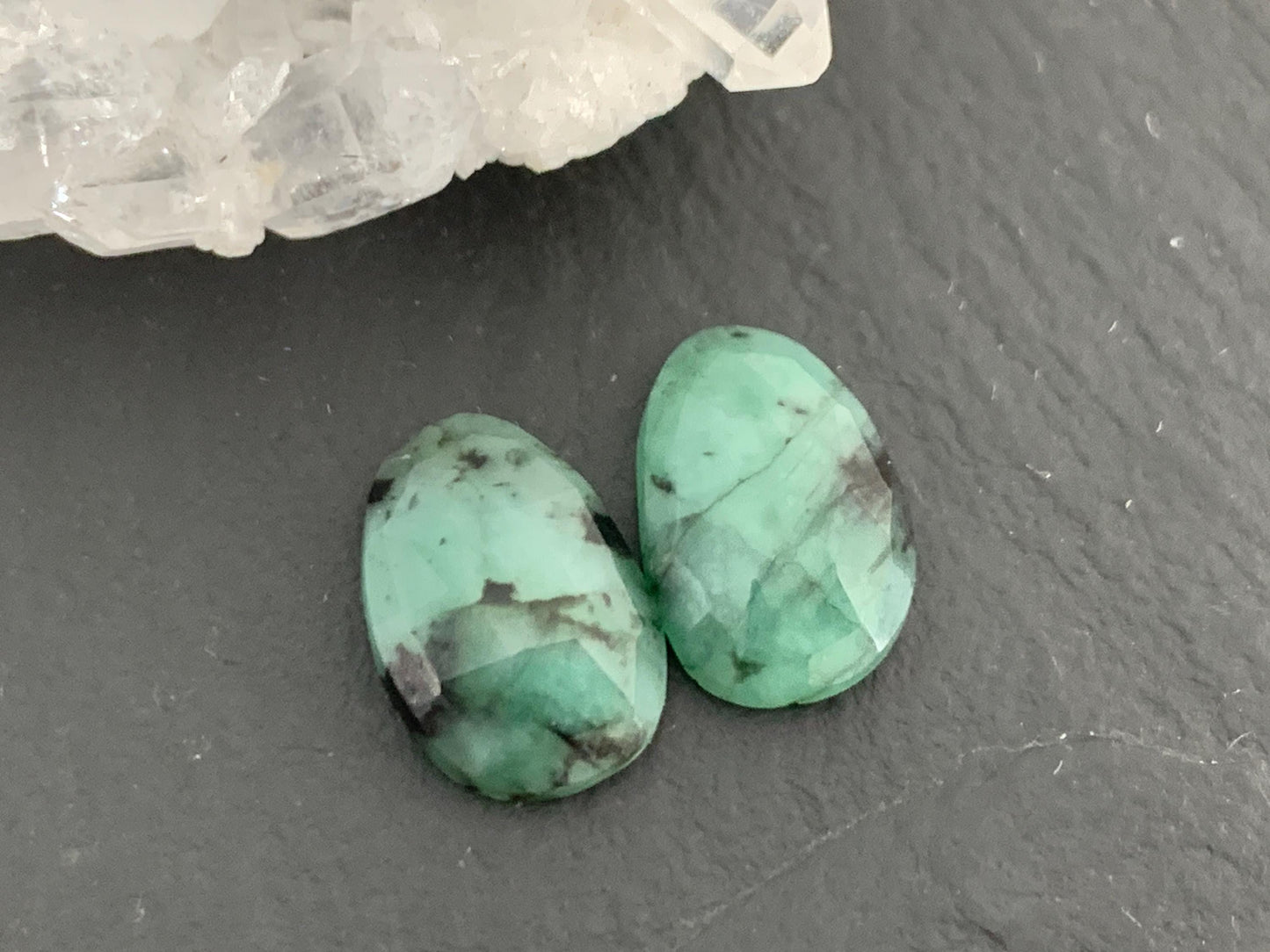 Faceted Emerald Pair 8x12x3mm cabochon