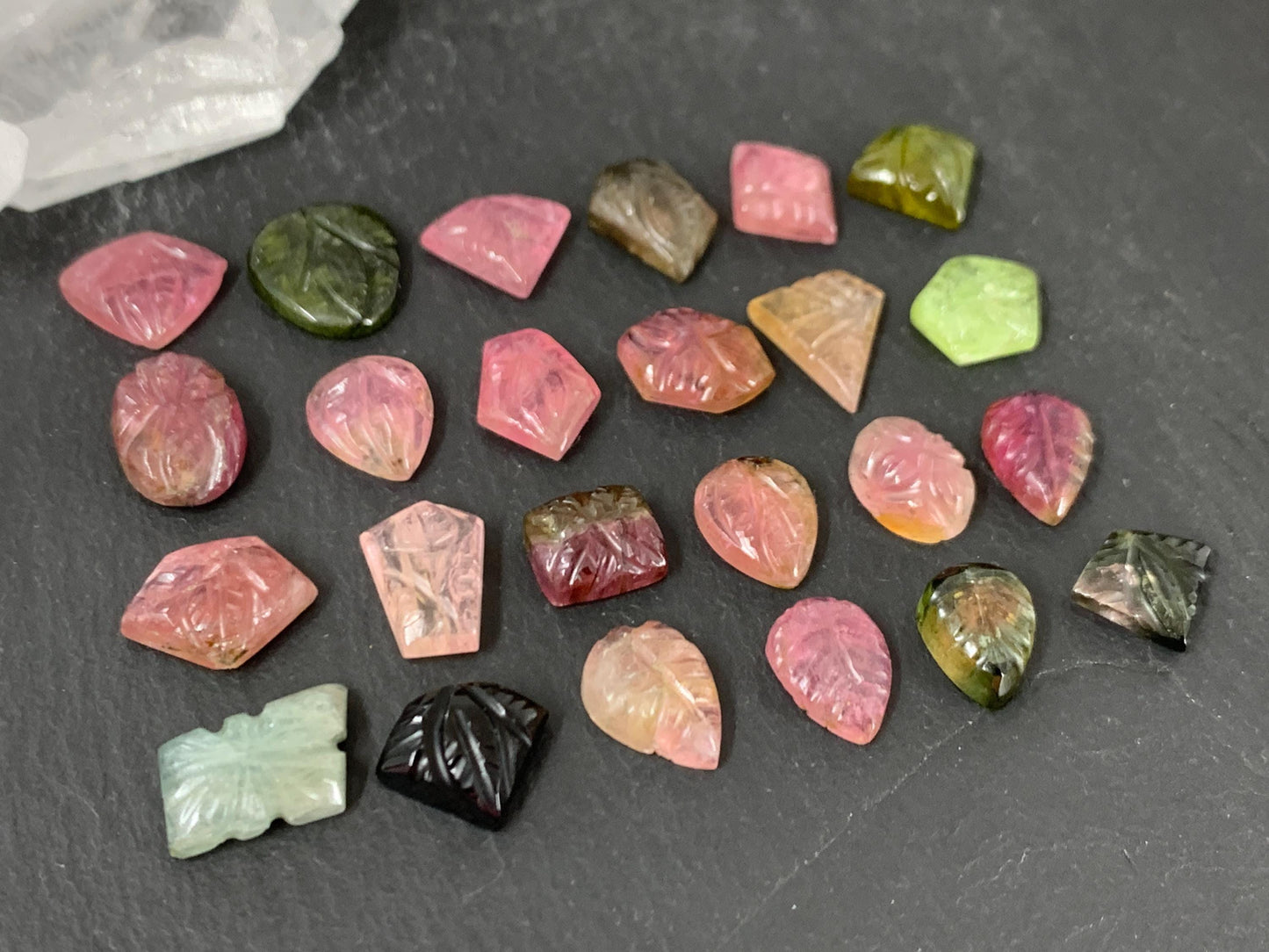 Carved Tourmaline 8-10mm long cabochon