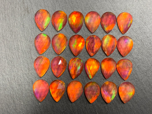 Faceted  Aurora Opal Pear 10x14mm cabochon  - Doublet cabochons