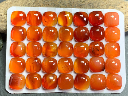 Carnelian square cushion 10mm cabochon - Calibrated cabochons