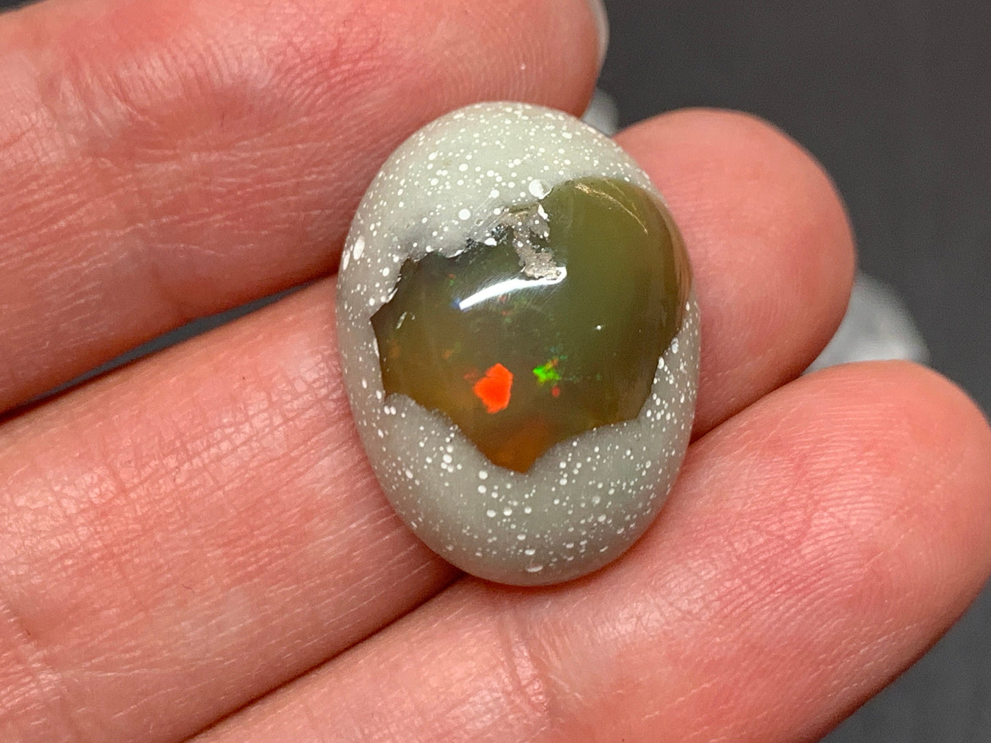 Ethiopian Opal Cabochon – Stabilized Welo Opal with Bright Play of Color - 15x21x9mm
