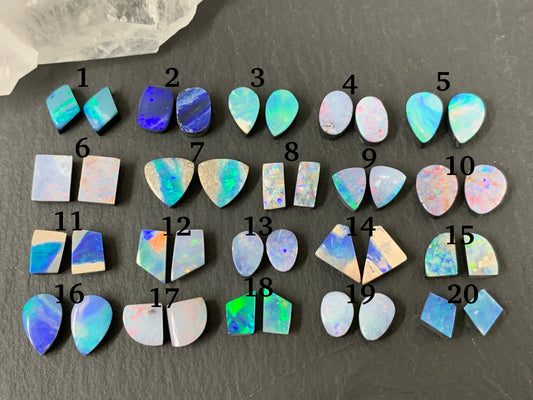 Australian Opal doublet pair 7-10mm long cabochon