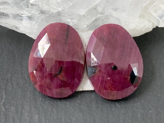 Faceted Ruby pair 11x15x3mm cabochon