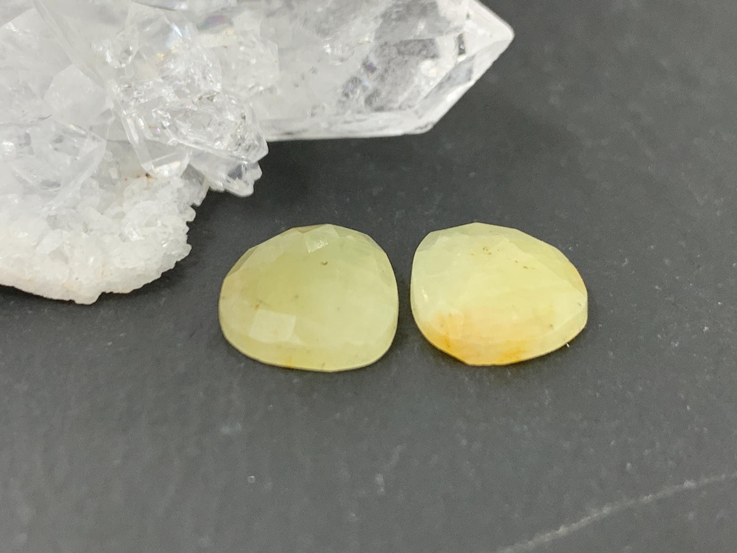 Faceted Yellow Sapphire pair 9x11x3mm cabochon