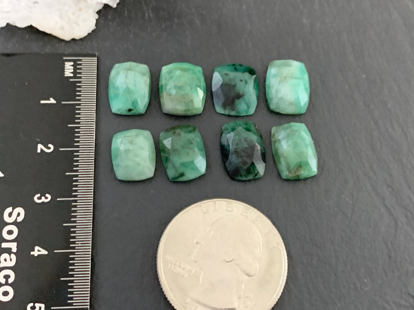 Faceted Emerald Rectangle 10-12mm cabochon