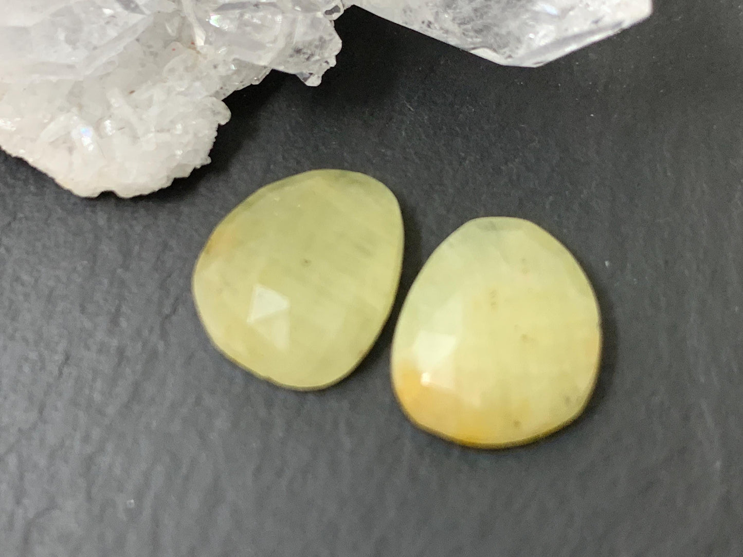Faceted Yellow Sapphire pair 9x11x3mm cabochon