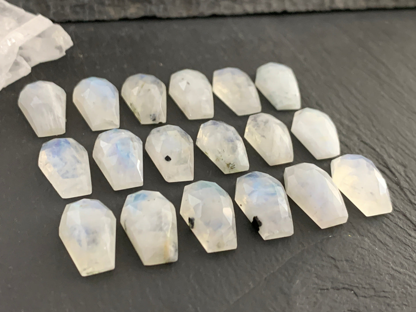 Faceted Moonstone coffin 10x16mm cabochon