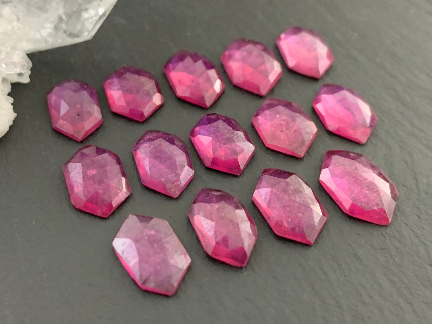 Faceted Thailand pink Sapphire long hexagon 12mm long cabochon