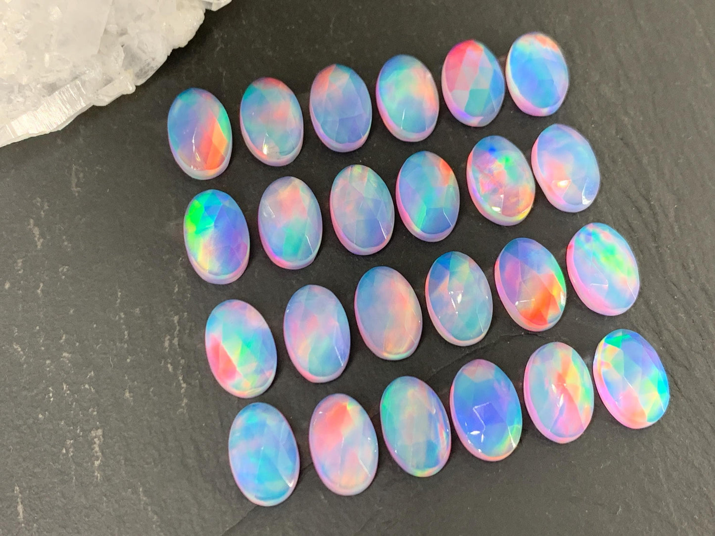 Faceted Aurora Opal oval 8x12mm cabochons - Doublet cabochons - man made Opal