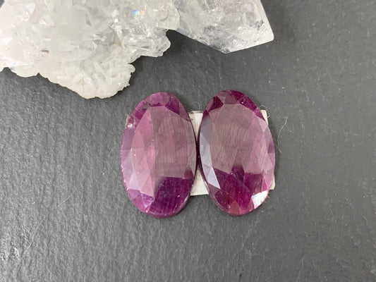 Faceted Ruby pair 10x18x3mm cabochon