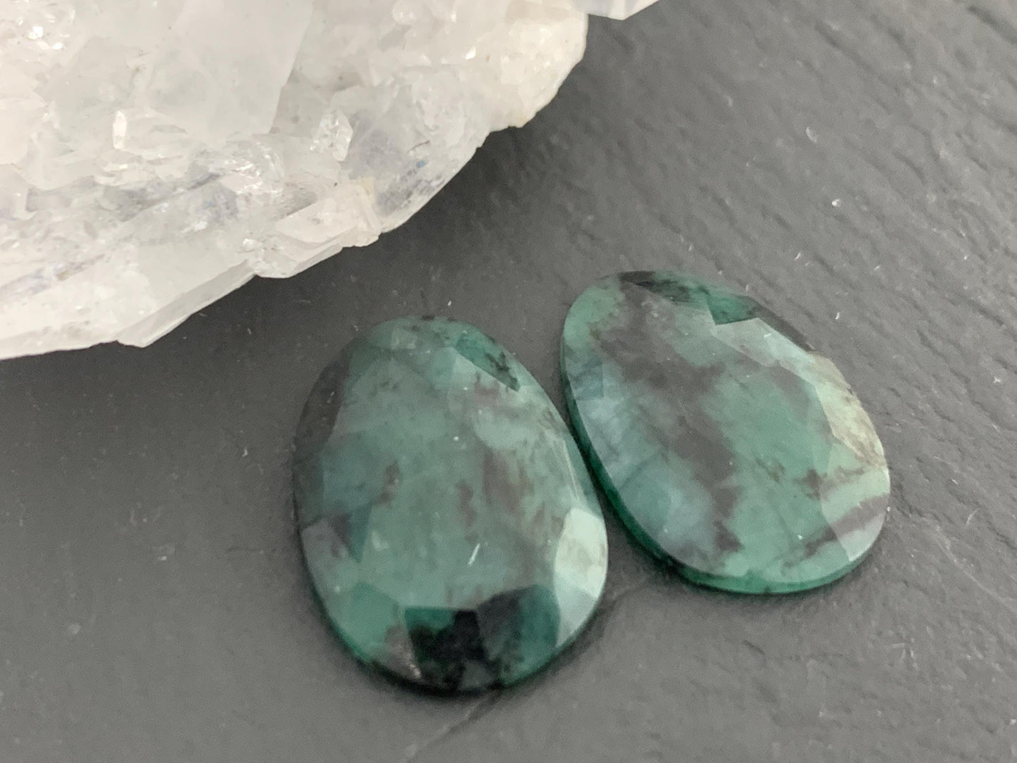 Faceted Emerald Pair 12x17x3mm cabochon