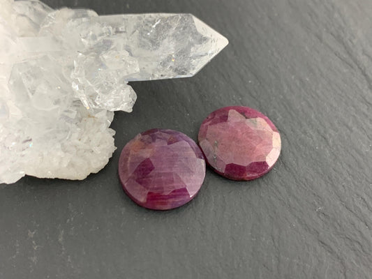 Faceted Ruby pair 12mm cabochon