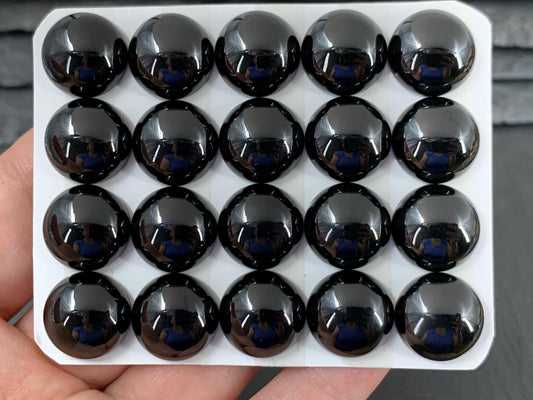 Black Spinel round 14mm cabochon - Calibrated cabochons