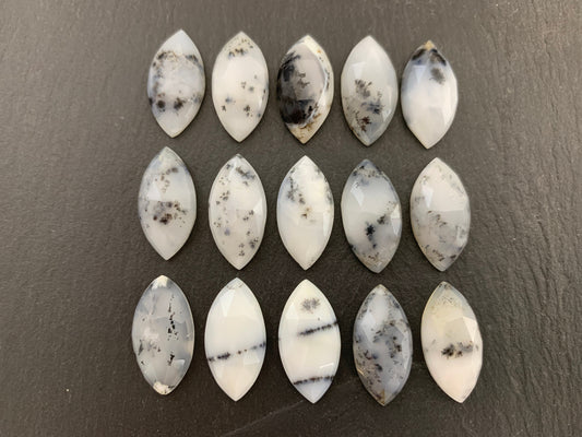 Faceted Dendrite Opal marquise 10x20mm cabochon