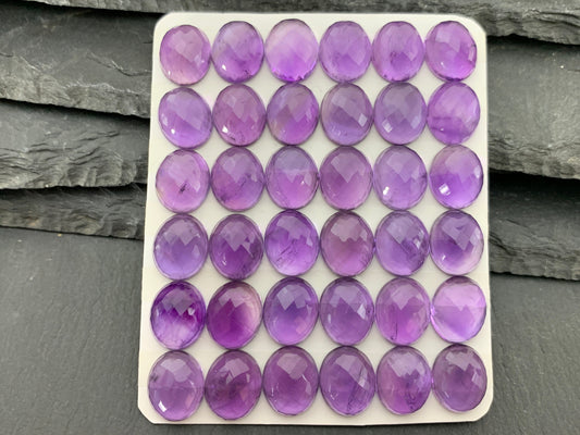 Faceted Amethyst oval 10x12mm cabochon - Calibrated cabochons