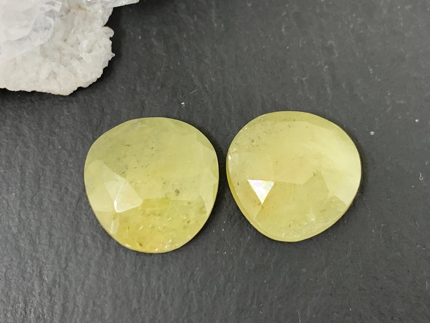 Faceted Yellow Sapphire pair 13x14x3.5mm cabochon