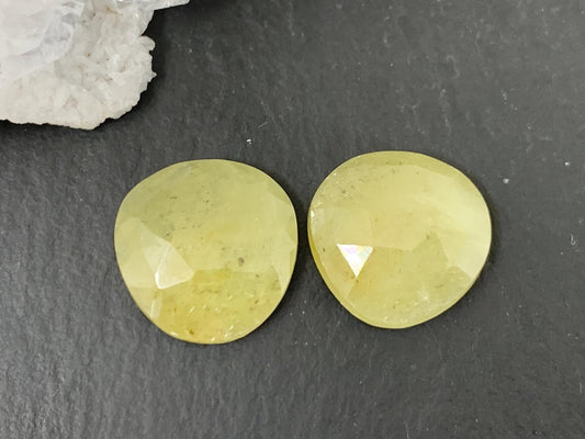 Faceted Yellow Sapphire pair 13x14x3.5mm cabochon