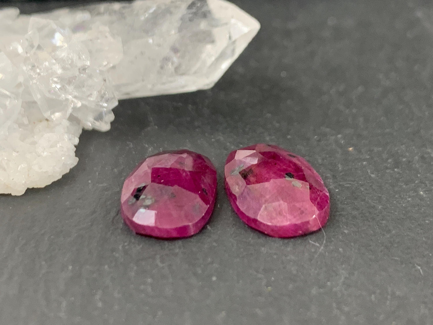 Faceted Ruby pair 8x13x3mm cabochon