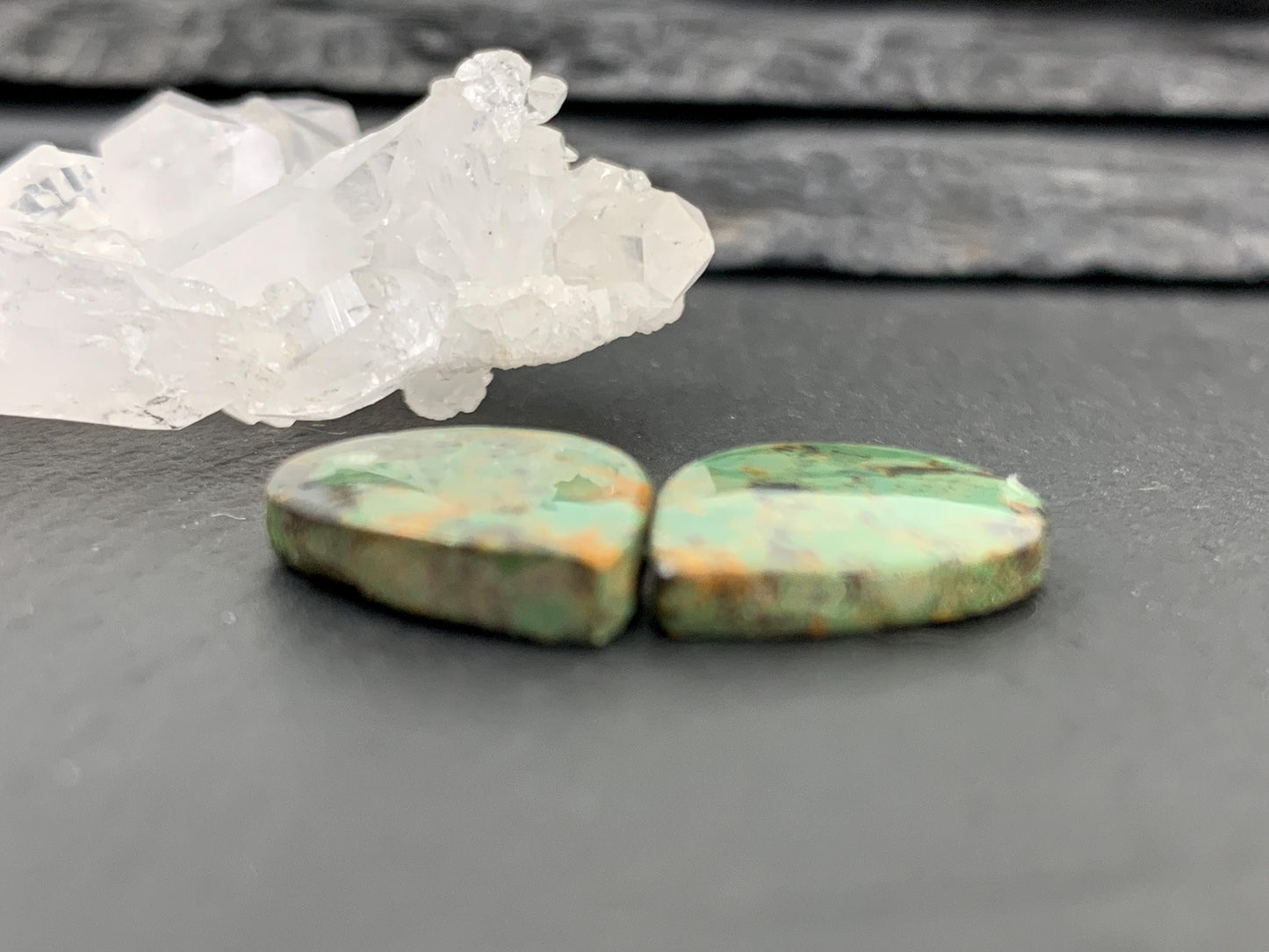 Tibetan Turquoise Pair 12x16mm Cabochon - Hand Cut Cabochon