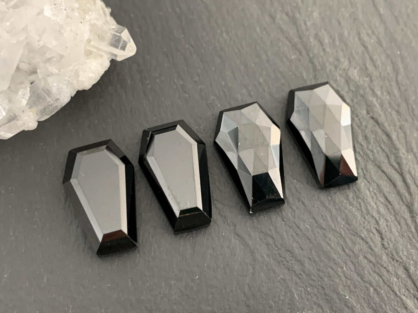 Faceted Black Spinel coffin 10x16mm cabochon