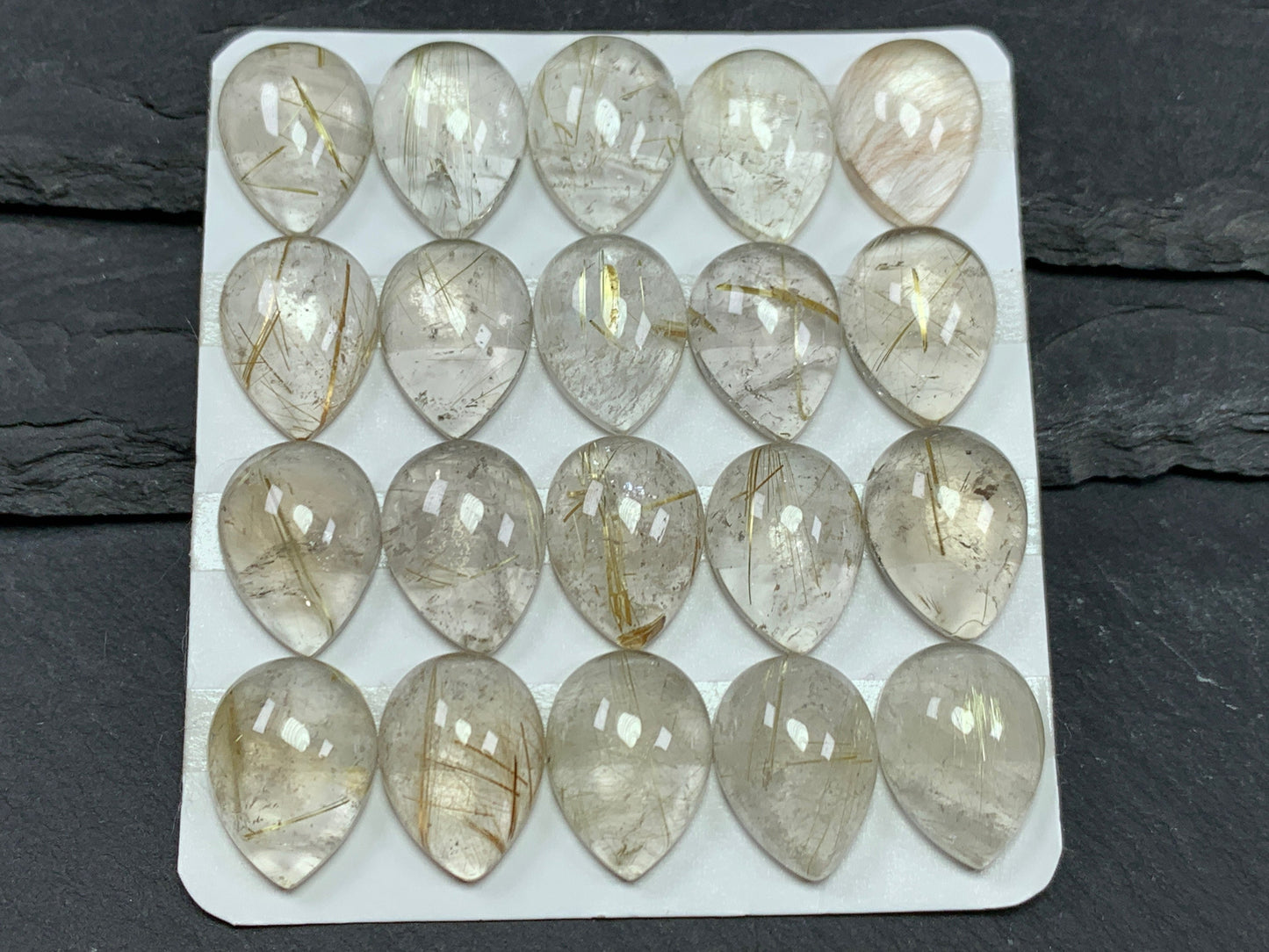 Gold Rutilated Quartz pear 12x16mm cabochon - Calibrated cabochons