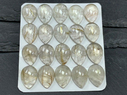 Gold Rutilated Quartz pear 12x16mm cabochon - Calibrated cabochons