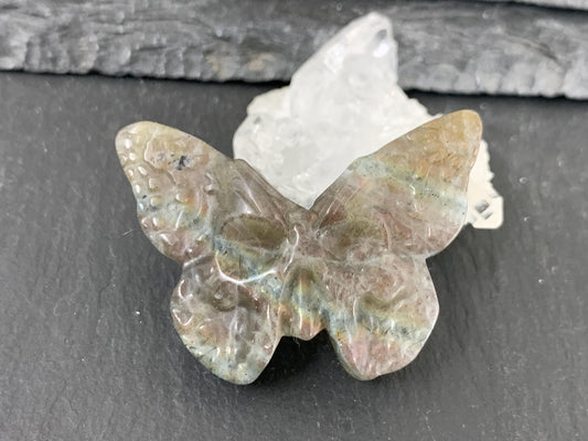 Labradorite Butterfly Carving – Natural 28x40mm Ghost Face Flat Back Gem