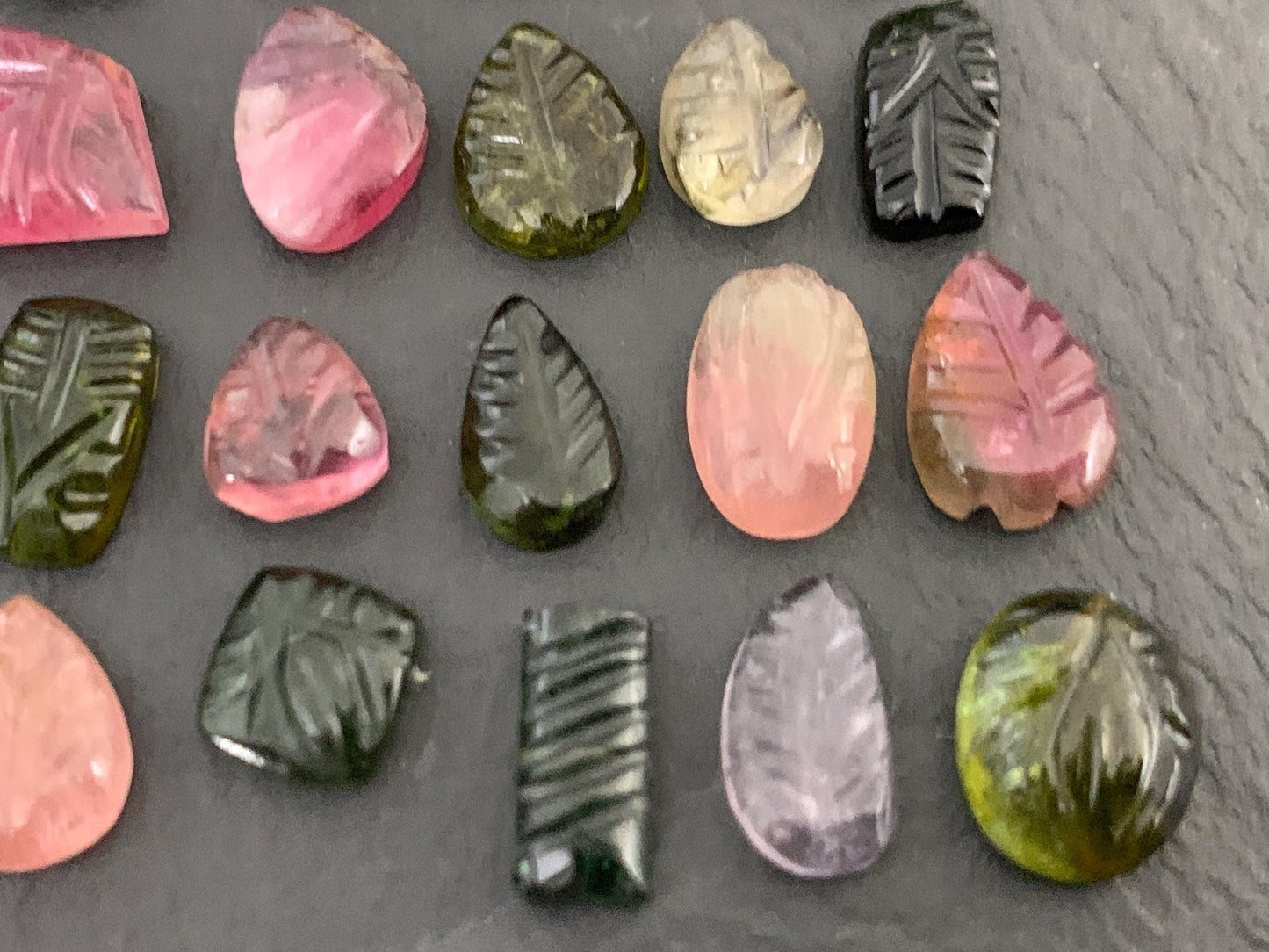Carved Tourmaline free form 9-11mm long cabochon