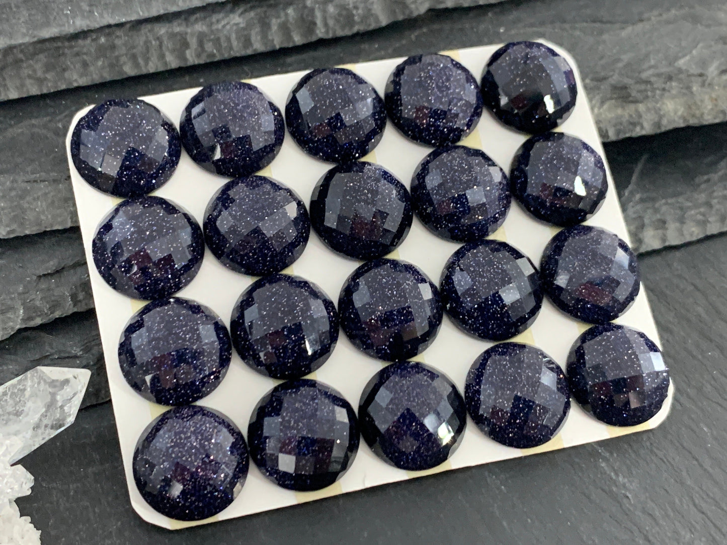 Faceted Blue Gold Sand round 15mm cabochon - Calibrated cabochons
