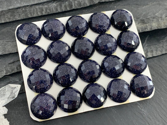 Faceted Blue Gold Sand round 15mm cabochon - Calibrated cabochons