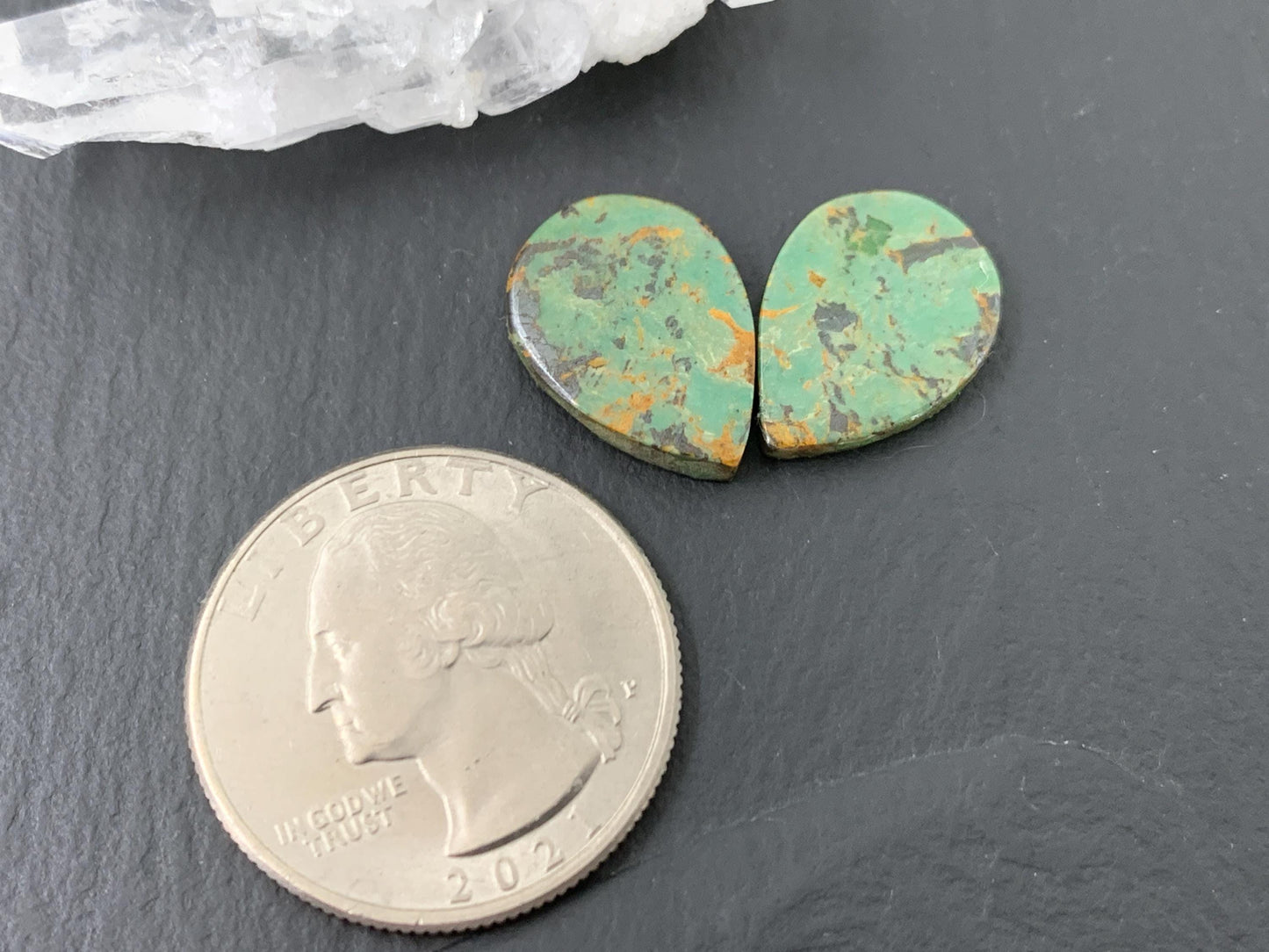 Tibetan Turquoise Pair 12x16mm Cabochon - Hand Cut Cabochon