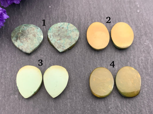 Tibetan Turquoise pair cabochon oval, pear