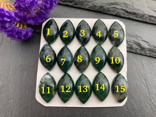 Moss Agate marquise 12x20mm cabochon - Calibrated cabochons