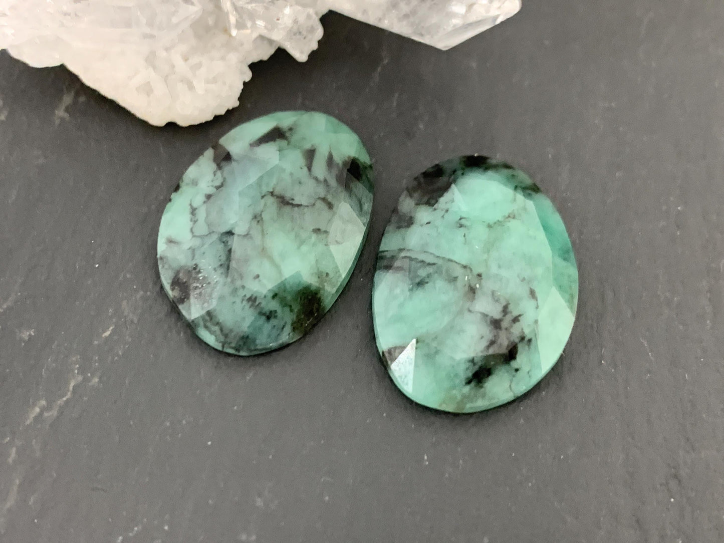 Faceted Emerald Pair 14x20x4mm cabochon