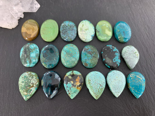 Tibetan Turquoise Cabochon Pear, Oval 13x18mm Natural Gemstone Hand Cut Stone