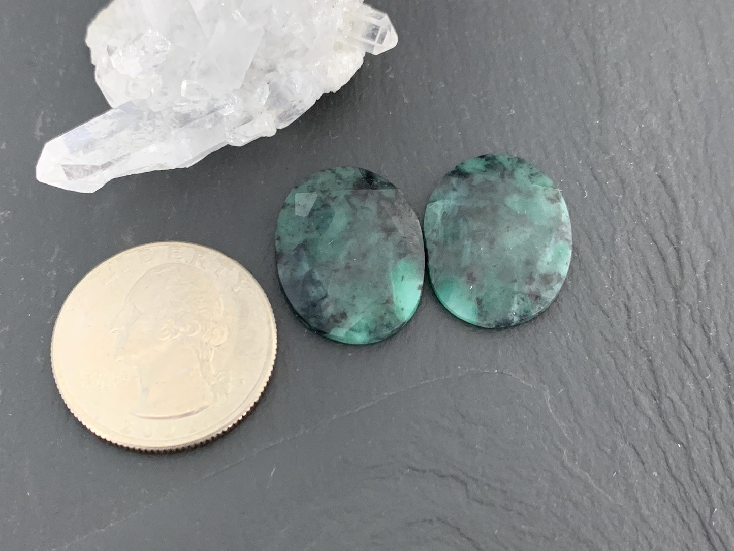 Faceted Emerald Pair 17x22x4mm cabochon
