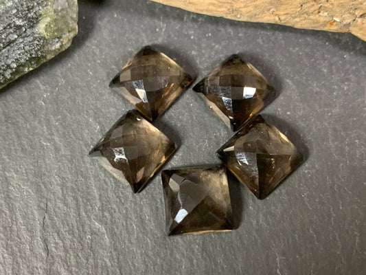 Faceted Smokey Quartz square 10mm Cabochon - Calibrated cabochons