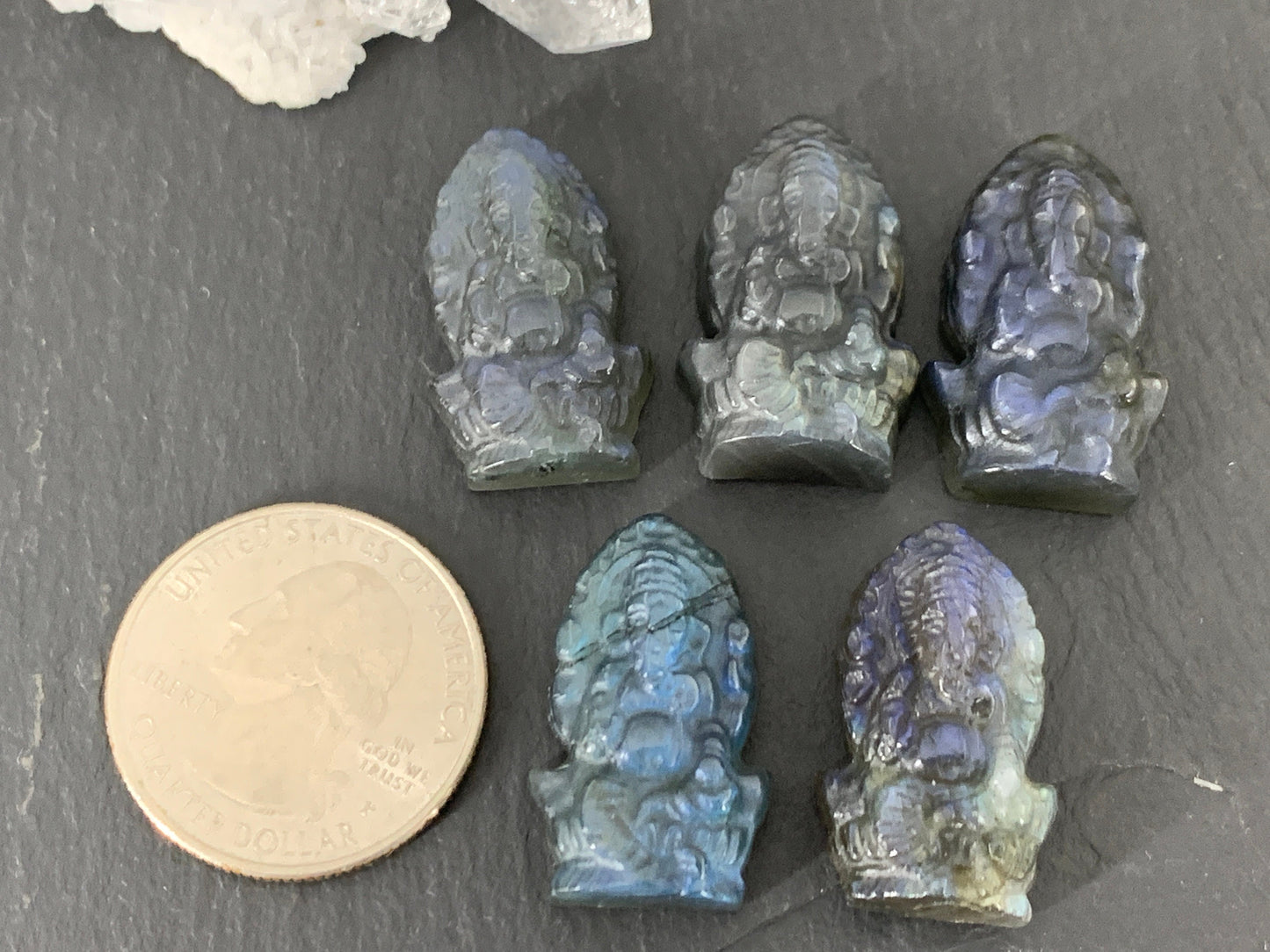 Labradorite Ganesha - Elephant god carving