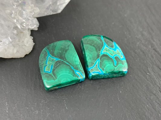 Malachite Chrysocolla free form 14x17x5mm cabochon pair