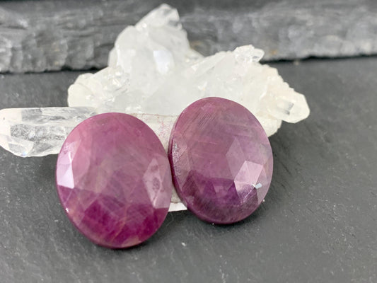 Faceted Ruby pair 14x17x3mm cabochon