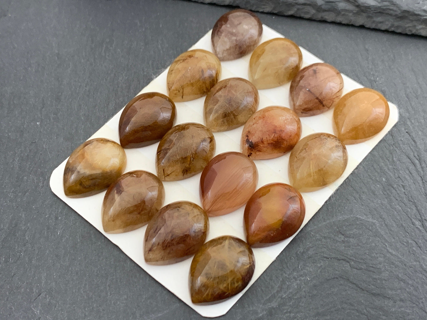 Rutilated Quartz pear 15x20mm cabochon - Calibrated cabochons