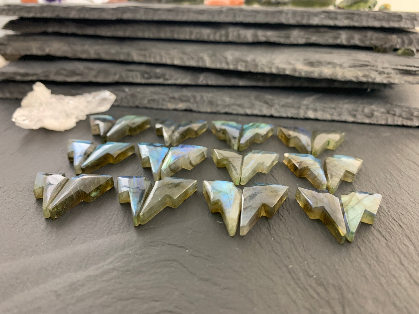 Labradorite lightning bolt pair 12x19mm cabochon