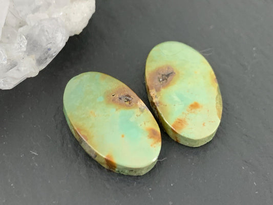 Tibetan Turquoise Pair 10x16mm Cabochon - Hand Cut Cabochon