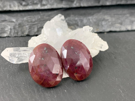 Faceted Ruby pair 12x17x4mm cabochon