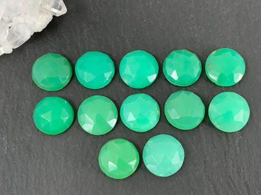 Faceted Chrysoprase Cabochon 10mm - Green Round Gemstone, Premium Jewelry Parts