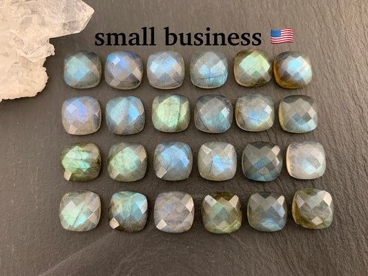 Faceted Labradorite square 10mm cabochon