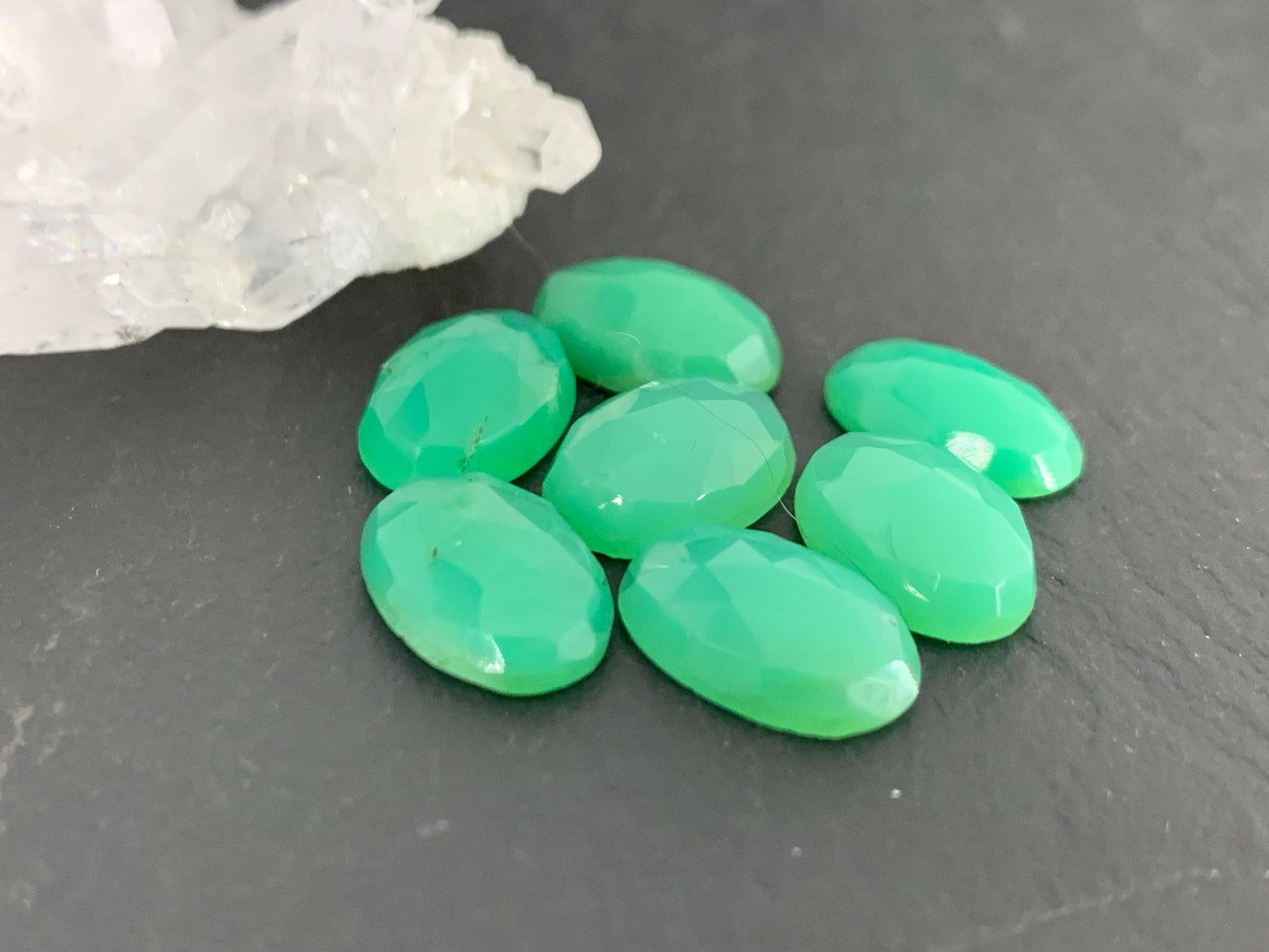 Faceted Chrysoprase oval 8x12mm cabochon