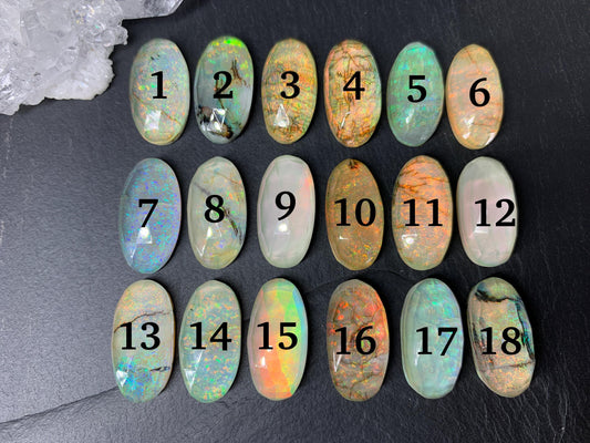 Faceted  Monarch Opal oval 10x20mm cabochons - Doublet cabochons