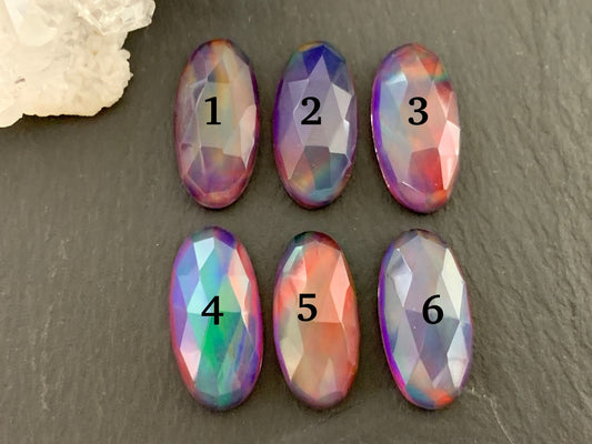 Faceted Aurora Opal oval 10x20mm cabochon - Doublet cabochon
